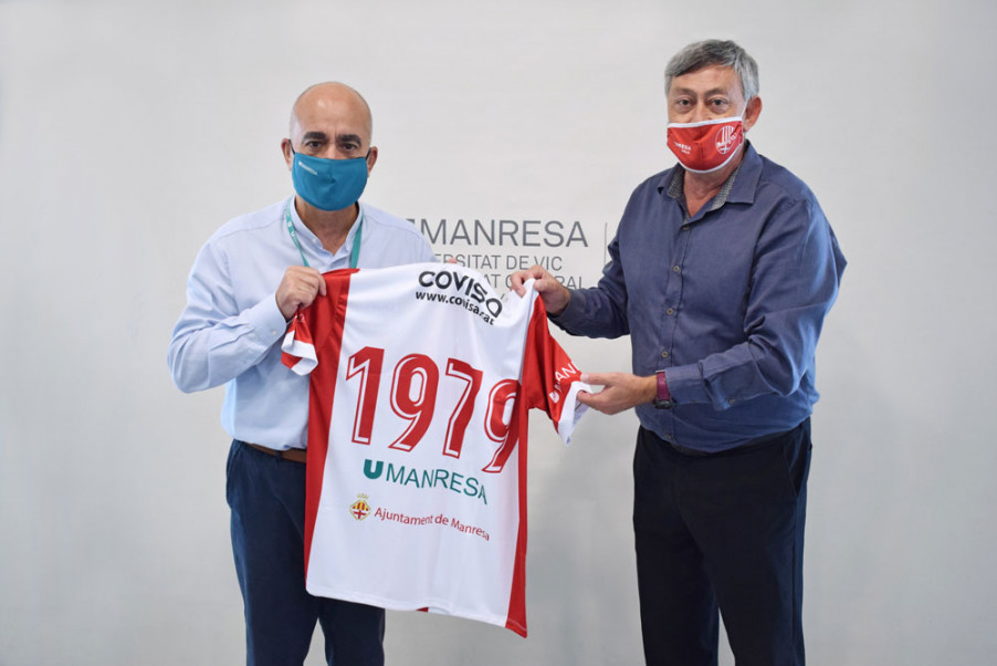 Valentí Martínez i Pere Joan Pusó amb la samarreta del Club Manresa Futbol Sala